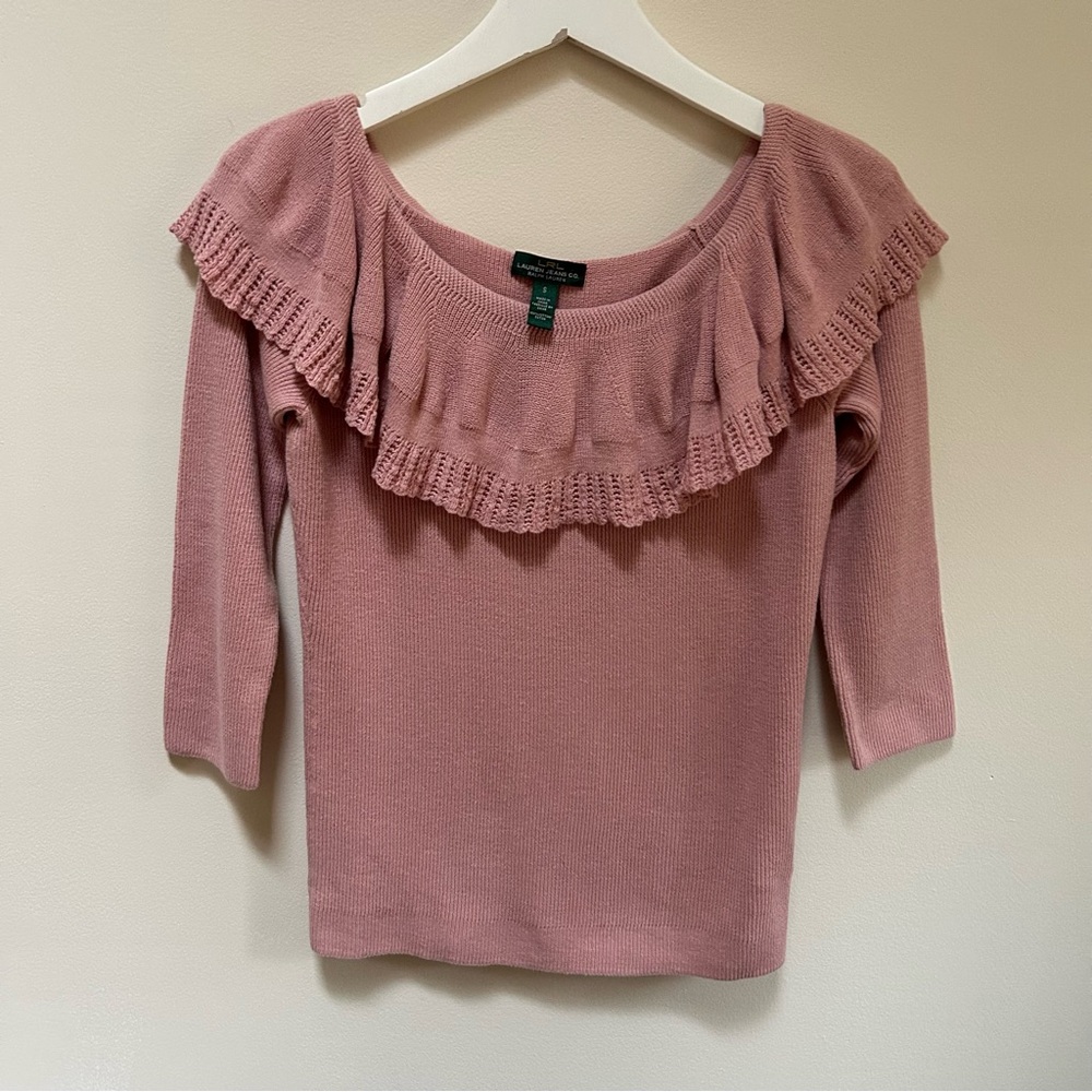 Lauren Jeans Co~ LRL Ruffle Knit Cotton Top in size Small